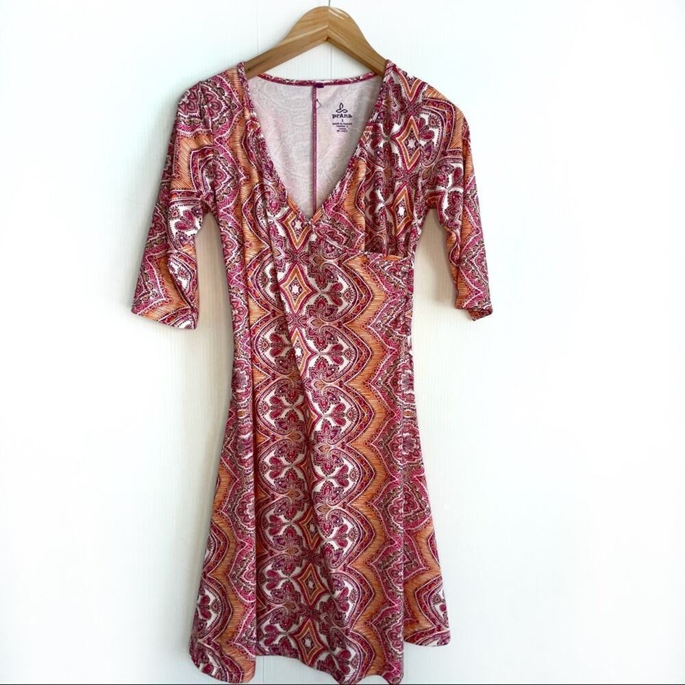 Prana faux wrap 3/4 length sleeve dress